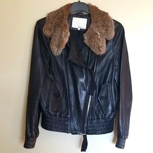 3.1 Phillip Lim Leather Aviator Jacket Black Sz 2
